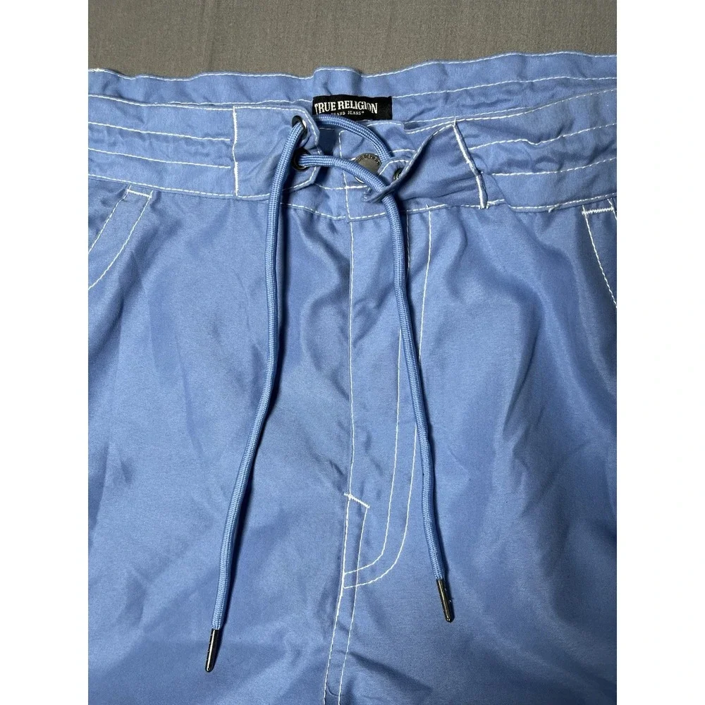 True Religion Shorts Mens 44 Blue Board Swim Trunks Flap Pockets Swimsuit